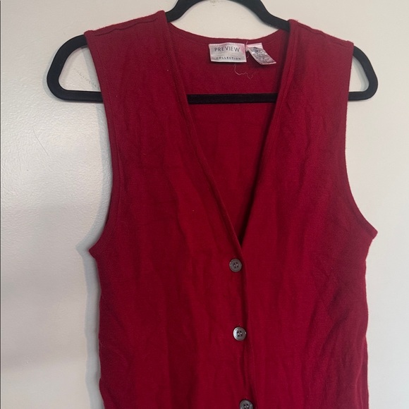 Preview Collection V-Neck Red Long Sweater Vest - Picture 7 of 10